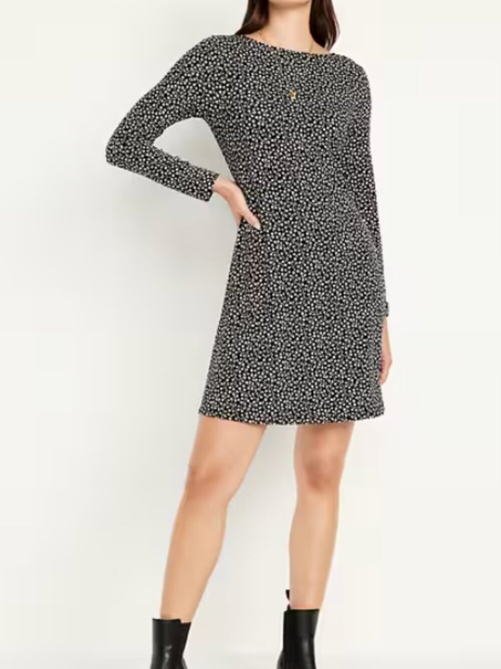 Old Navy Long-Sleeve Mini Swing Dress - Black Ditsy Floral